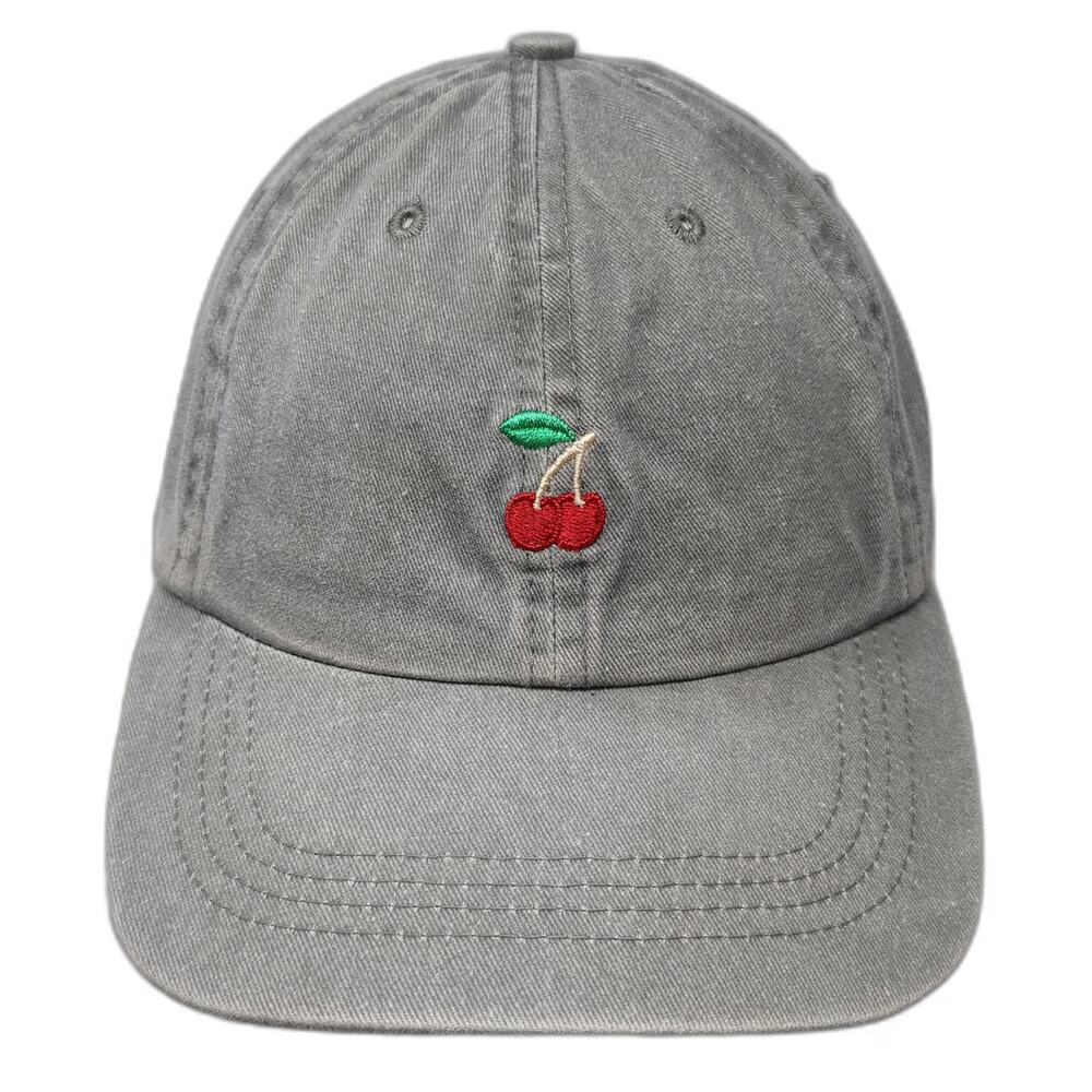 Headlines Baseball Cap Gray One Size Cherry Embroidery Adjustable Washed Cotton